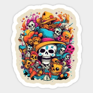 Exploring the vibrant streets of Mexico City during Dia de los Muertos Sticker